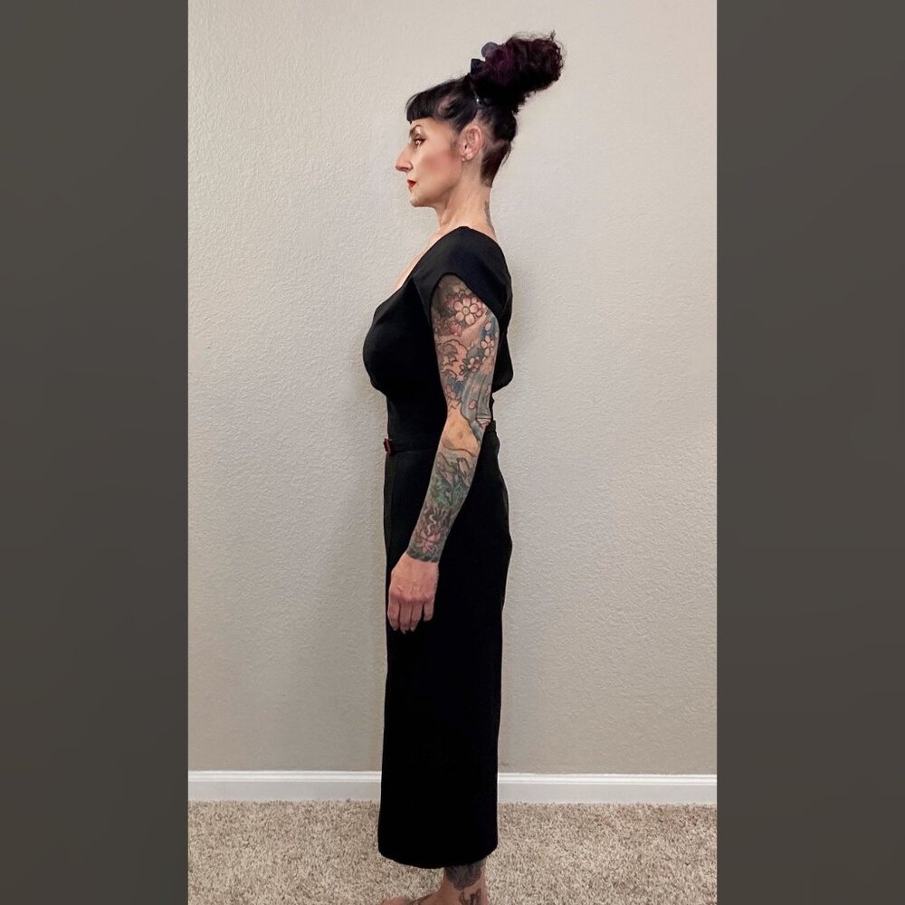 Black NWOT Stop Staring Bodycon Roses Pinup Rockabilly Retro Midi Swing 30s XL - Picture 8 of 13
